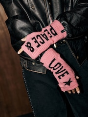 Pink Peace & Love Slogan - Rockett St George Knitted Handwarmer Gloves - Bild 4 von 4
