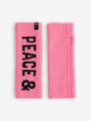 Rockett St George Pink Peace & Love Slogan Knitted Handwarmer Gloves - Image 5 of 7