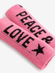 Rockett St George Pink Peace & Love Slogan Knitted Handwarmer Gloves - Image 6 of 7