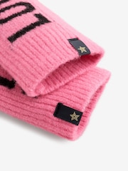 Rockett St George Pink Peace & Love Slogan Knitted Handwarmer Gloves - Image 7 of 7
