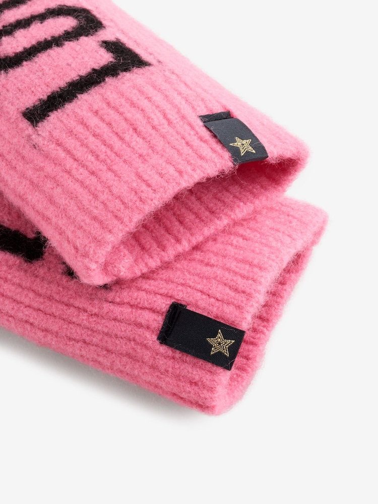 Rockett St George Pink Peace & Love Slogan Knitted Handwarmer Gloves - Image 7 of 7 Rockett St George Pink Peace & Love Slogan Knitted Handwarmer Gloves - Image 7 of 7
