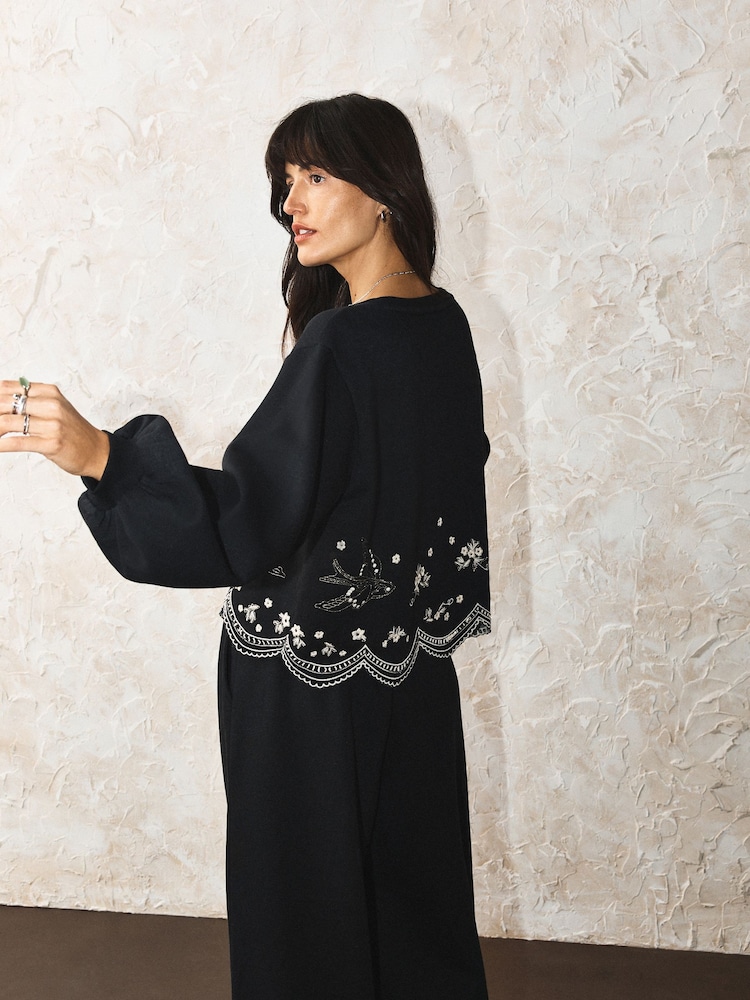 Rockett St George Black Swallow Embroidered Sweat Top - Image 2 of 8