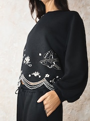 Rockett St George Black Swallow Embroidered Sweat Top - Image 3 of 8