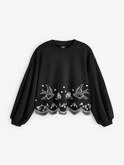 Rockett St George Black Swallow Embroidered Sweat Top - Image 6 of 8