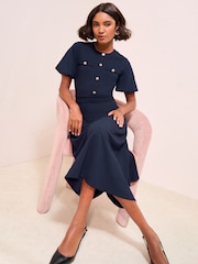 Friends Like These Navy Blue Military Midi Dress - Image 1 of 4