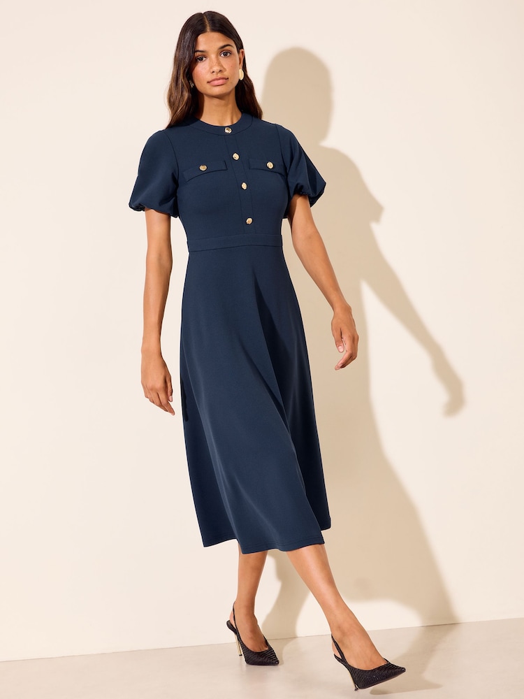 Friends Like These Navy Blue Military Midi Dress - Image 1 of 4 Friends Like These Navy Blue Military Midi Dress - Image 1 of 4