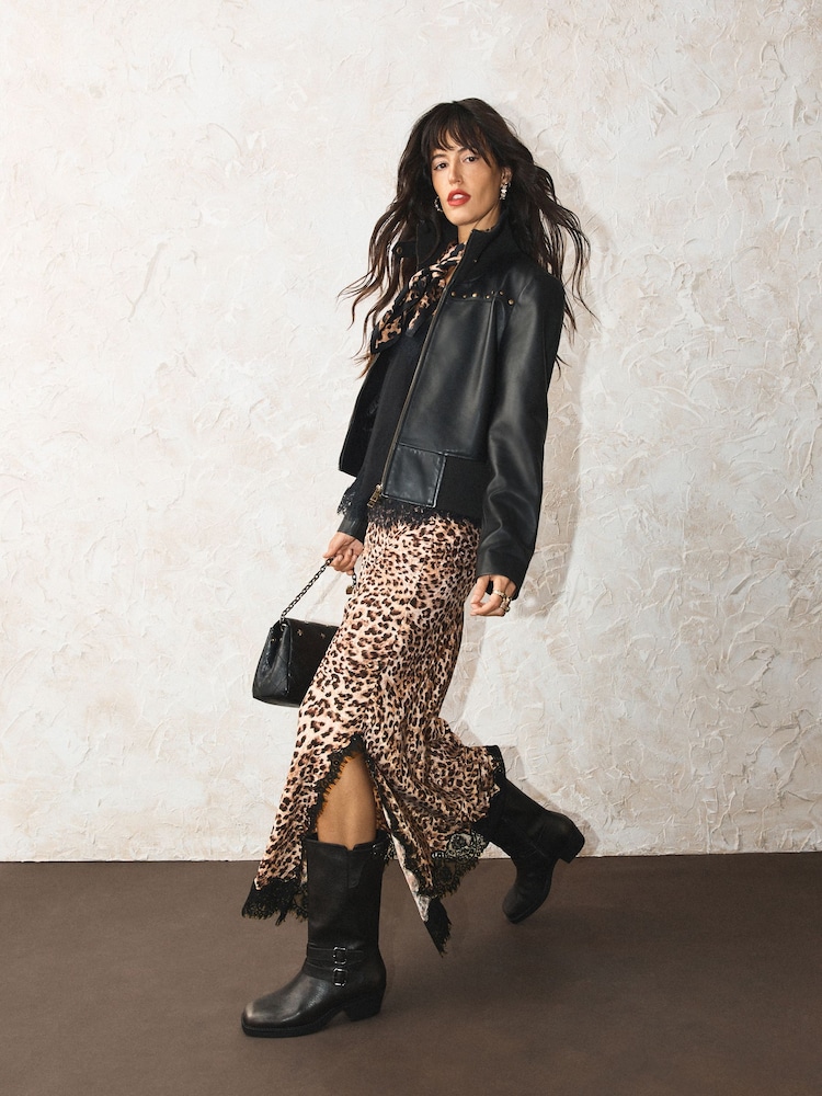Rockett St George Animal Print Lace Trimmed Midi Skirt - Image 1 of 8