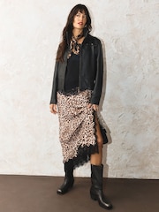 Rockett St George Animal Print Lace Trimmed Midi Skirt - Image 2 of 8