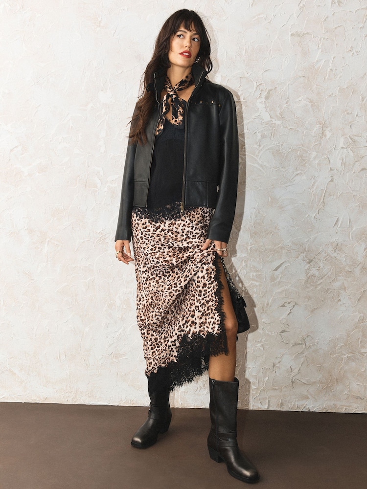 Rockett St George Animal Print Lace Trimmed Midi Skirt - Image 2 of 8