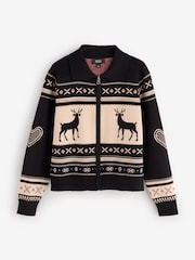 Rockett St George Monochrome Fairisle Deer Knitted Cardigan - Image 6 of 10