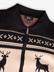 Rockett St George Monochrome Fairisle Deer Knitted Cardigan - Image 8 of 10