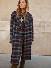 Plaid Checks Brushed Wool Blend Maxi Tailored Coat - Image 4 de 4