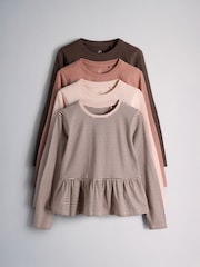 Light Brown/Cream/Pink/Chocolate Brown - The Set 4 Pack Long Sleeve Peplum Jersey T-Shirts - Imagem 1 de 7