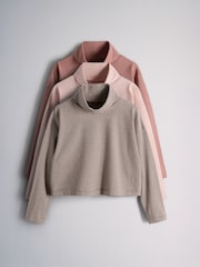 The Set 3 Pack Roll Neck Long Sleeve Rib T-Shirts Pink/Stripe - Image 1 of 6