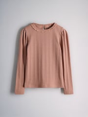 The Set 4 Pack Long Sleeve Pointelle T-Shirts Pink/Green/Cream - Image 2 of 7