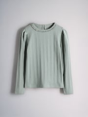 The Set 4 Pack Long Sleeve Pointelle T-Shirts Pink/Green/Cream - Image 3 of 7