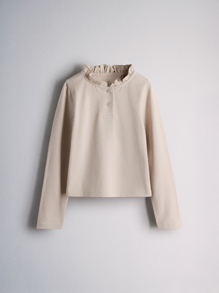 The Set 3 Pack Long Sleeve Brushed Jersey Frill Henley T-Shirts - 圖片 2/6