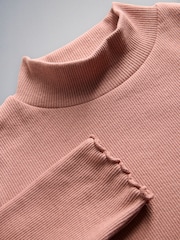The Set 2 Pack Long Sleeve Rib Dresses with Mesh Skirt Pink/Charcoal Grey - Image 4 of 5