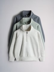The Set 3 Pack Zip Neck Sweatshirts Grey Marl/Green/Blue - Image 1 of 6