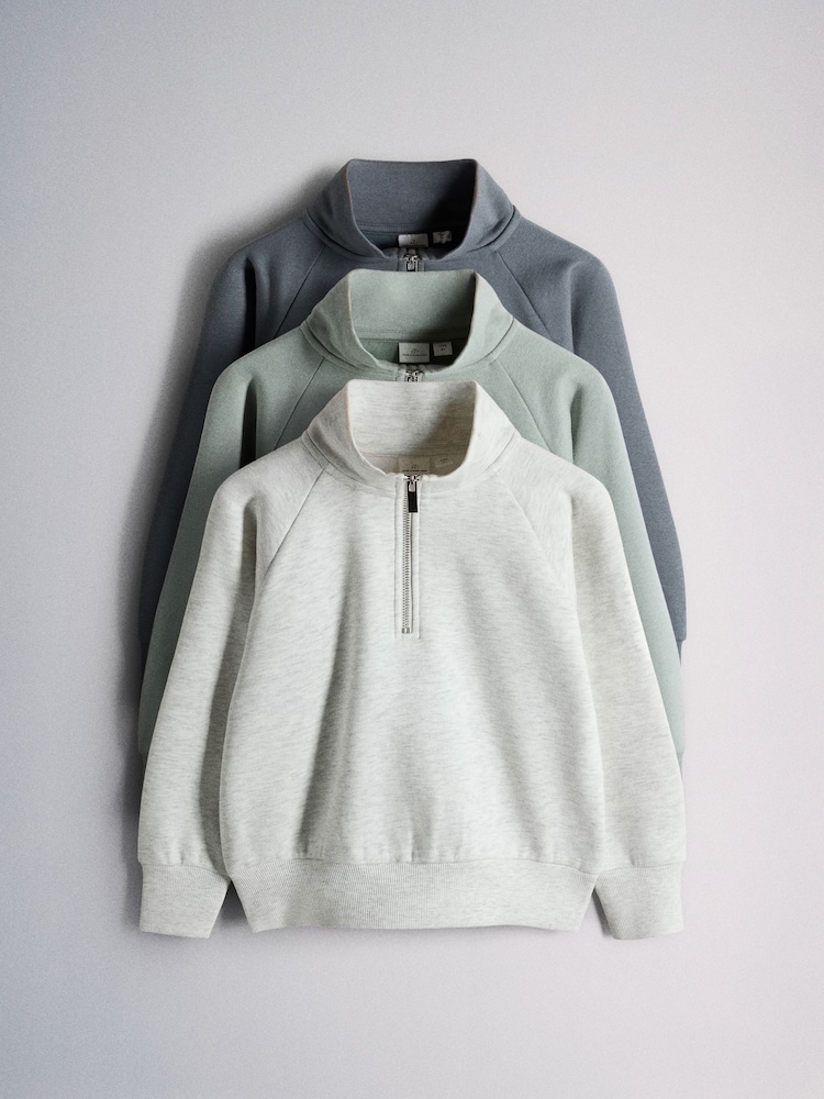 The Set 3 Pack Zip Neck Sweatshirts Grey Marl/Green/Blue - Image 1 of 6
