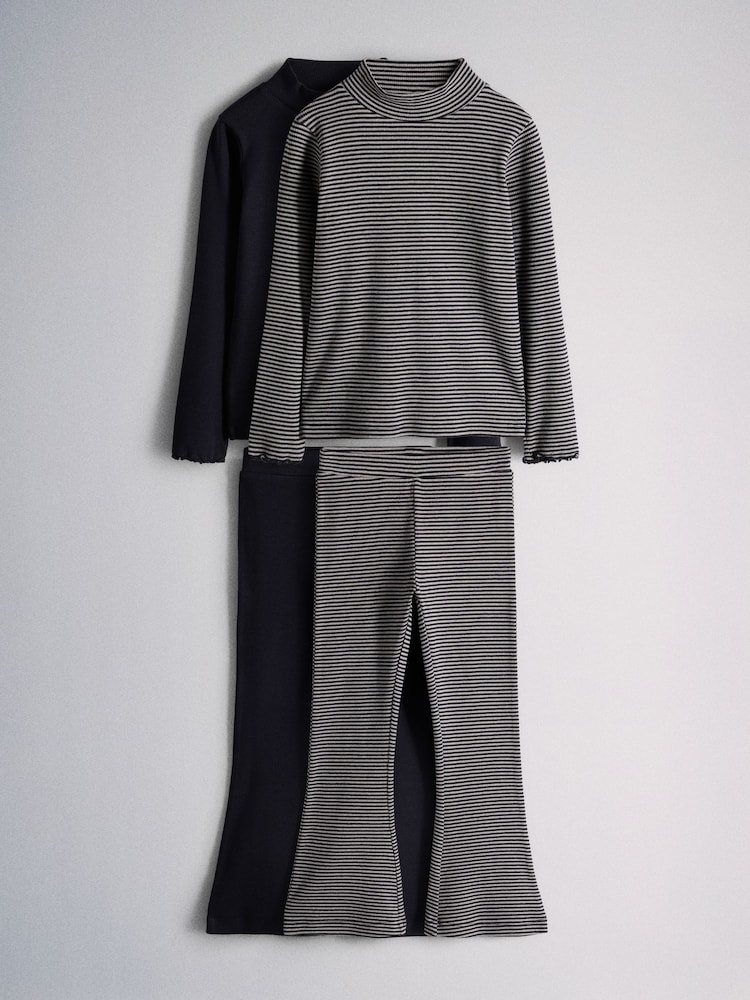 The Set 2 Pack Long Sleeve Roll Neck Rib Top and Kickflare Leggings Set Charcoal Grey Stripe/Navy Blue - Image 1 of 7 The Set 2 Pack Long Sleeve Roll Neck Rib Top and Kickflare Leggings Set Charcoal Grey Stripe/Navy Blue - Image 1 of 7