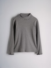 The Set 2 Pack Long Sleeve Roll Neck Rib Top and Kickflare Leggings Set Charcoal Grey Stripe/Navy Blue - Image 2 of 7