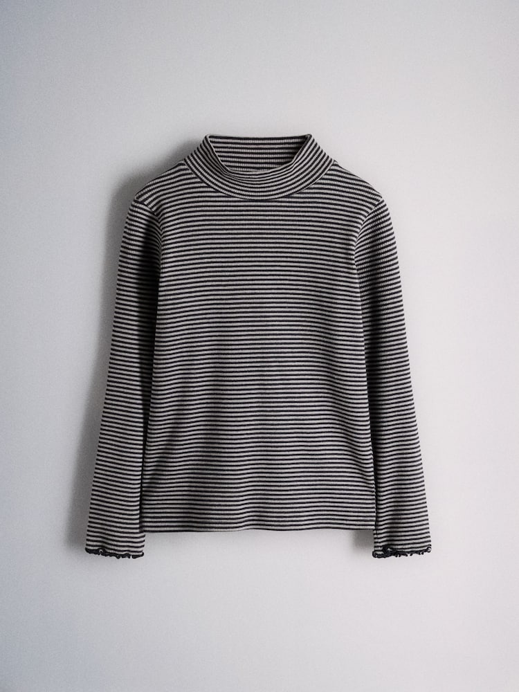 The Set 2 Pack Long Sleeve Roll Neck Rib Top and Kickflare Leggings Set Charcoal Grey Stripe/Navy Blue - Image 2 of 7 The Set 2 Pack Long Sleeve Roll Neck Rib Top and Kickflare Leggings Set Charcoal Grey Stripe/Navy Blue - Image 2 of 7