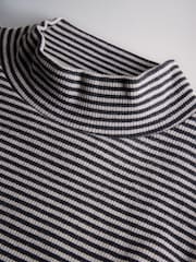 The Set 2 Pack Long Sleeve Roll Neck Rib Top and Kickflare Leggings Set Charcoal Grey Stripe/Navy Blue - Image 6 of 7