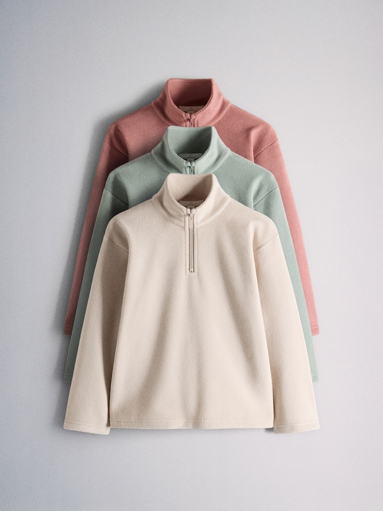 The Set 3 Pack Long Sleeve Quarter Zip Fleeces Pink/Grey/Green - Image 1 of 6