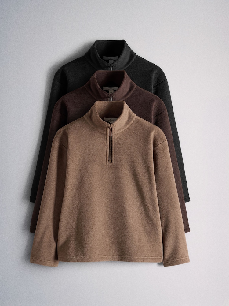 The Set 3 Pack Quater Zip Microfleece Jumpers Black/Brown - Image 1 of 6