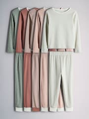 The Set 5 Pack Cotton Jersey Long Sleeve Snuggle Pyjamas Pink/Green/Cream - Image 1 of 13