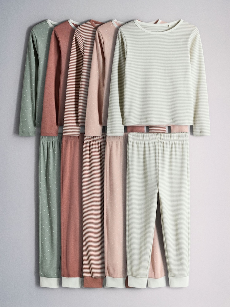 The Set 5 Pack Cotton Jersey Long Sleeve Snuggle Pyjamas Pink/Green/Cream - Image 1 of 13 The Set 5 Pack Cotton Jersey Long Sleeve Snuggle Pyjamas Pink/Green/Cream - Image 1 of 13