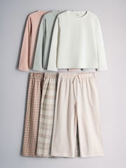 The Set 3 Pack Long Sleeve Brushed Jersey T-Shirts and Wide Leg Pyjamas Set Pink/Green - Image 1 of 9
