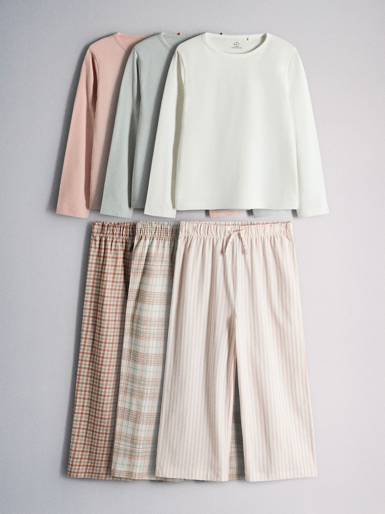 The Set 3 Pack Long Sleeve Brushed Jersey T-Shirts and Wide Leg Pyjamas Set Pink/Green - Image 1 of 9 The Set 3 Pack Long Sleeve Brushed Jersey T-Shirts and Wide Leg Pyjamas Set Pink/Green - Image 1 of 9