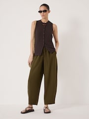 Hush Olive Green Tovi Linen Blend Barrel Leg Trousers - Image 1 of 5