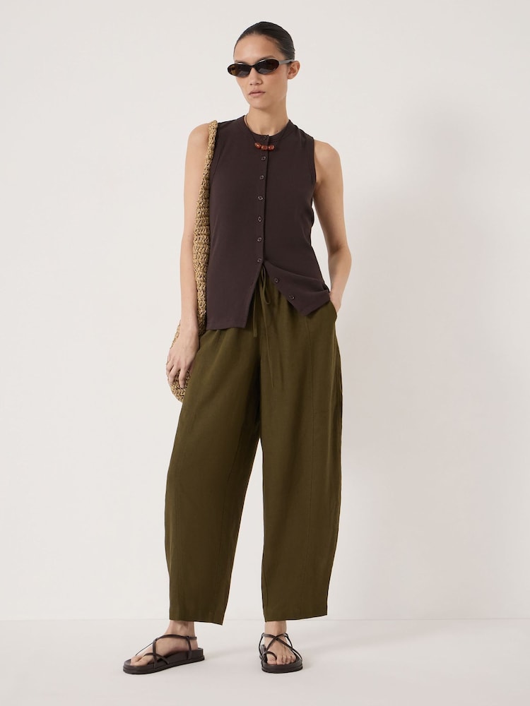Hush Olive Green Tovi Linen Blend Barrel Leg Trousers - Image 1 of 5