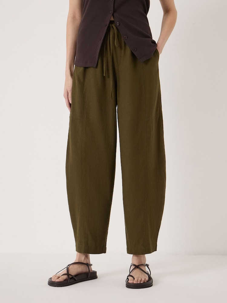 Hush Olive Green Tovi Linen Blend Barrel Leg Trousers - Image 2 of 5