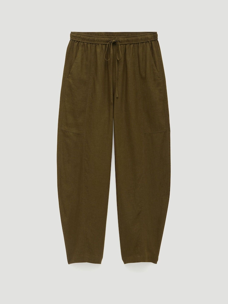 Hush Olive Green Tovi Linen Blend Barrel Leg Trousers - Image 5 of 5