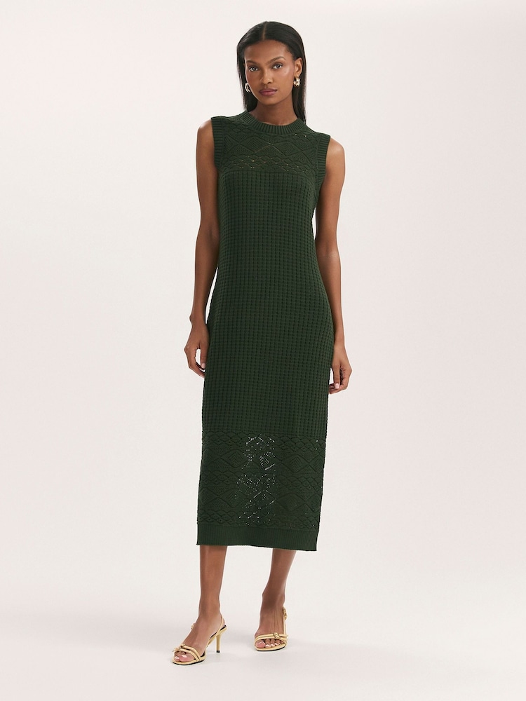 Finery Green Ravi Knitted Sleeveless Midi Dress - Image 1 of 4