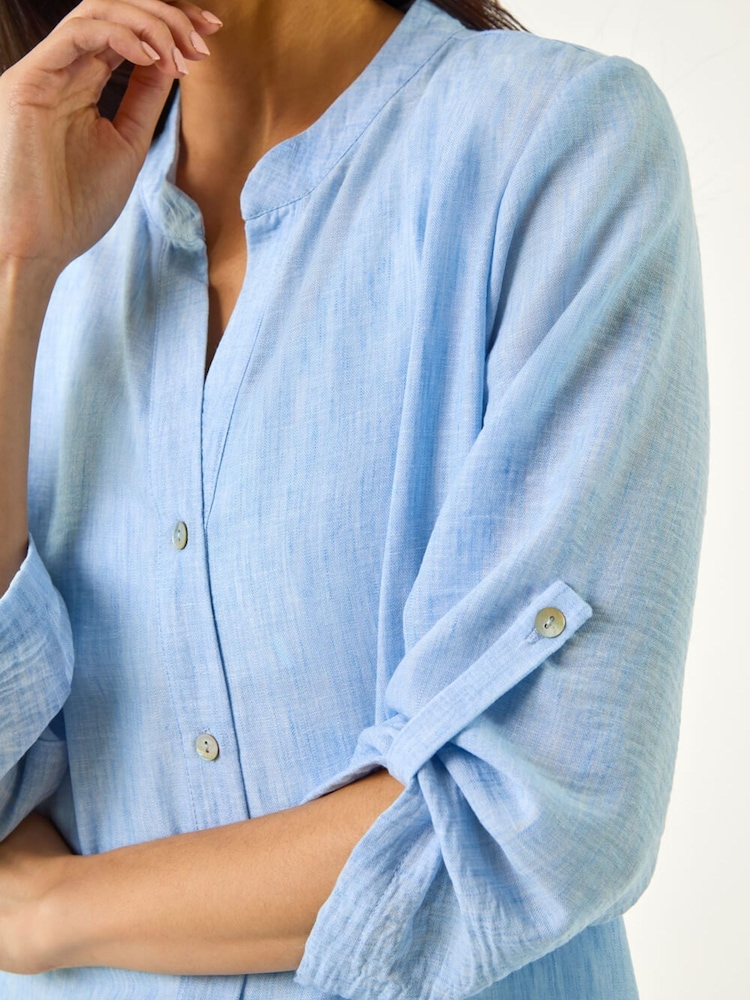 Roman Blue Petite Cotton Front Button Overshirt - Image 5 of 5 Roman Blue Petite Cotton Front Button Overshirt - Image 5 of 5