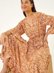 فستان ميدي بياقة على شكل حرف V وطبعة مجردة من Roman Petite - Image 1 of 5