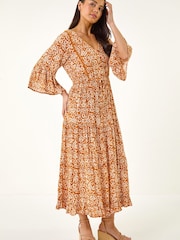 فستان ميدي بياقة على شكل حرف V وطبعة مجردة من Roman Petite - Image 2 of 5