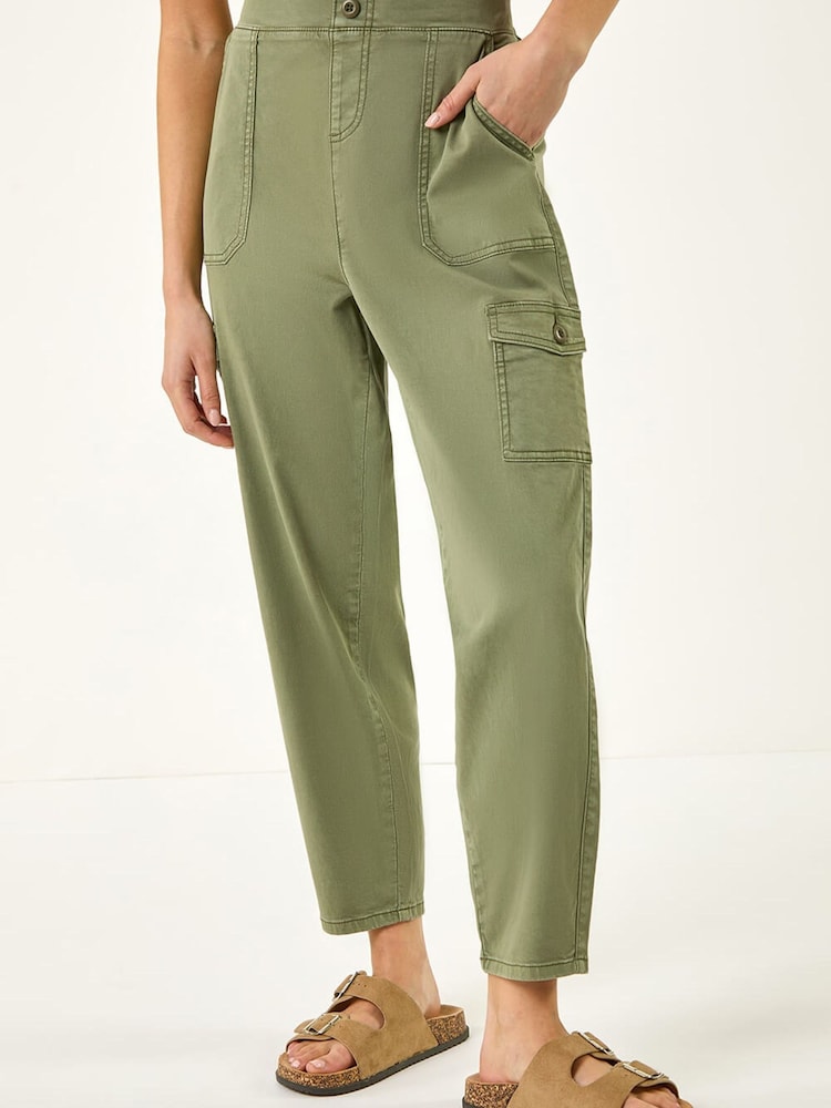 Roman Green Petite Cotton Cargo Stretch Trousers - Image 1 of 5 Roman Green Petite Cotton Cargo Stretch Trousers - Image 1 of 5