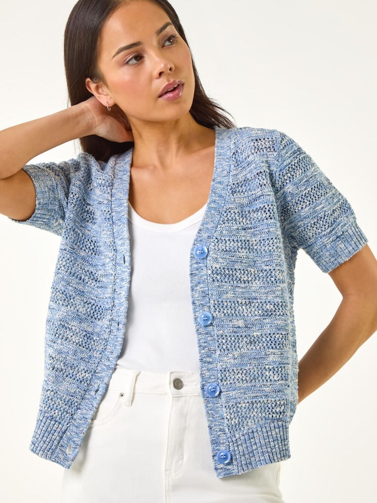 Roman Blue Petite Space Dye Knit Cardigan - Image 6 of 6