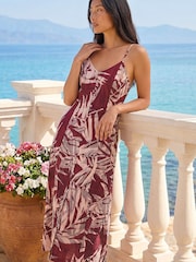 Roman Red Petite Leaf Print Button Midi Dress - Image 2 of 4
