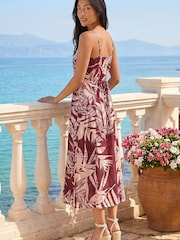 Roman Red Petite Leaf Print Button Midi Dress - Image 3 of 4
