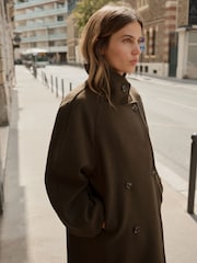 BHOEM Khaki Green Cocoon Double Breasted Long Coat - Image 2 of 5