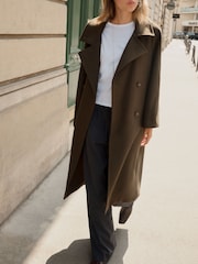 BHOEM Khaki Green Cocoon Double Breasted Long Coat - Image 3 of 5