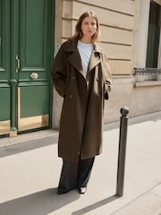 BHOEM Khaki Green Cocoon Double Breasted Long Coat - Image 4 of 5