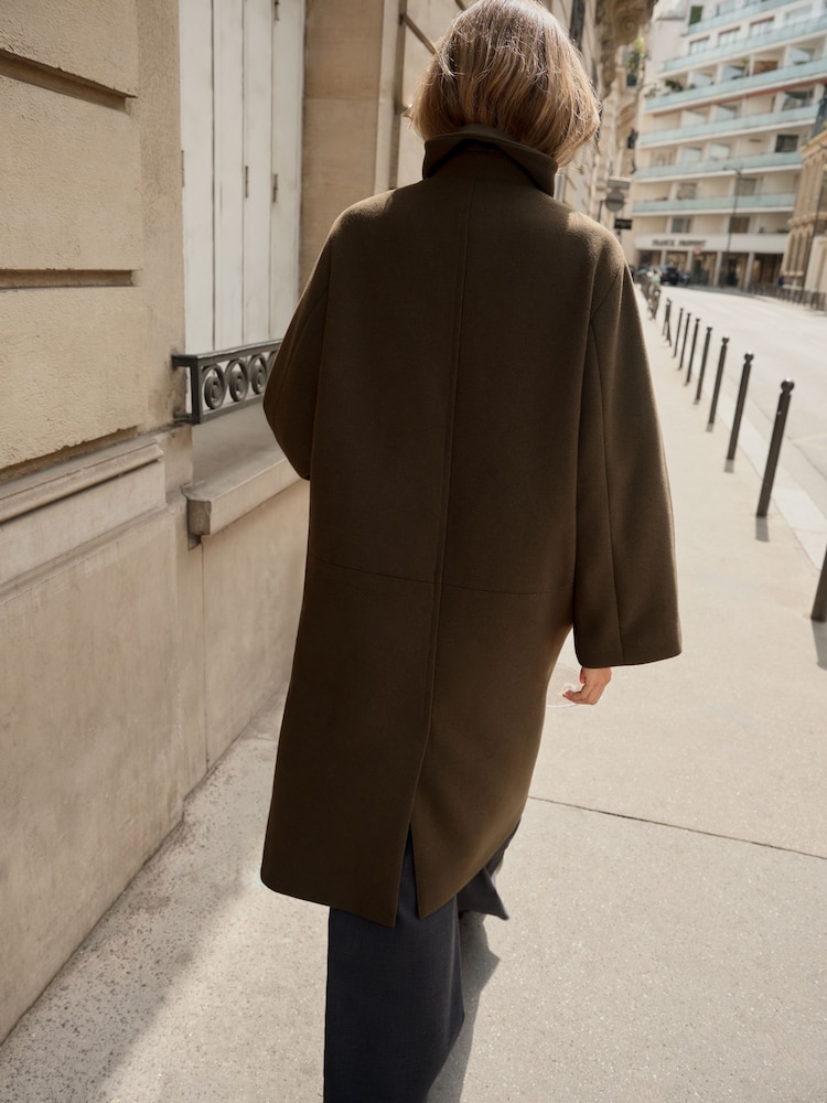 BHOEM Khaki Green Cocoon Double Breasted Long Coat - Image 5 of 5 BHOEM Khaki Green Cocoon Double Breasted Long Coat - Image 5 of 5